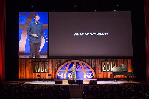 Author Don Miller onstage at World Domination Summit (photo credit: Armosa Studios)