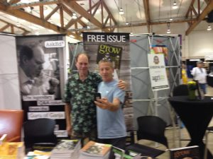 Author Ed Rosenthal poses for a photo with a cannabis fair visitor.